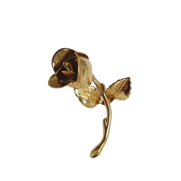 Monet Texture Leaf Rose Flower Brooch Pin Gold Tone Vintage - Picture 1 of 5